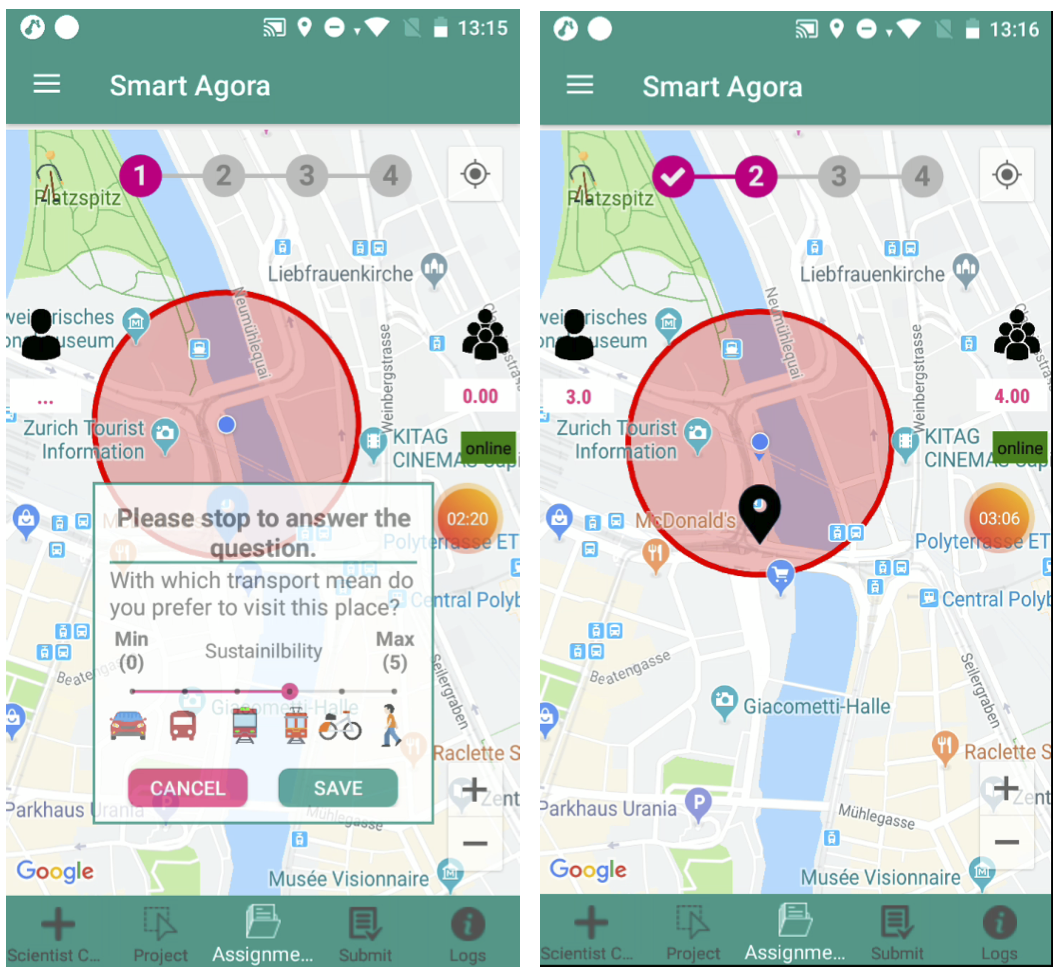 Screenshots of the Smart Agora mobile application